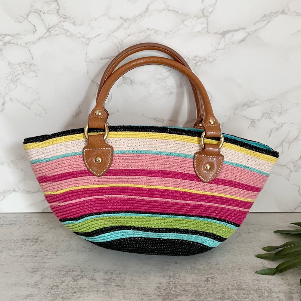 Double-Handle Fabric Striped Mini Handbag